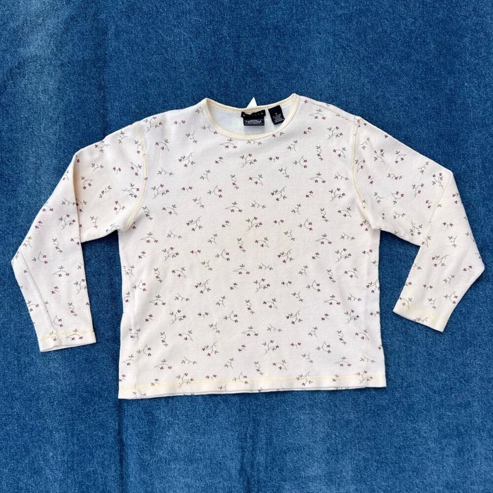 90s Genuine Sonoma Jean Co. floral printed pattern waffle knit thermal